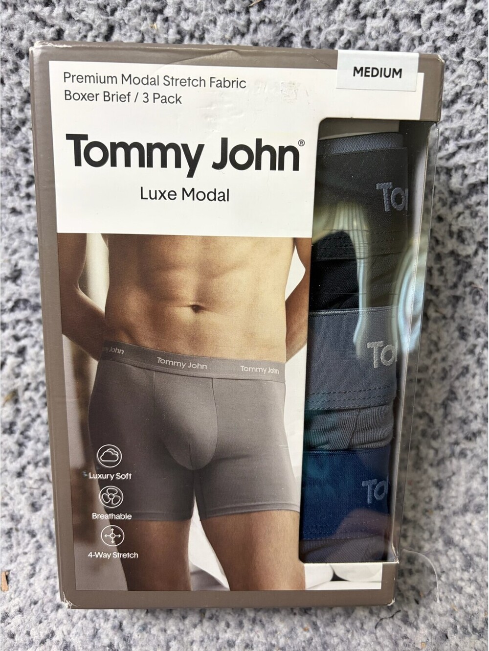 Tommy John Luxe Modal Boxer Briefs 3 Pack Men's Medium 6" Black Blue NIB
